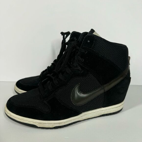 Nike Dunk Sky Hi Black Mesh Suede Hidden Wedge Sneakers Shoes